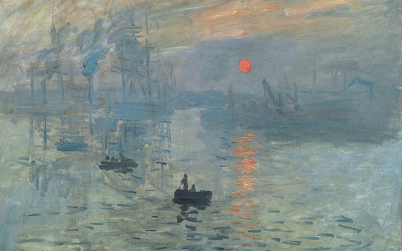 le tableau «Impression, soleil levant »  de MONET qui inspira le nom du courant, impressionnisme.
